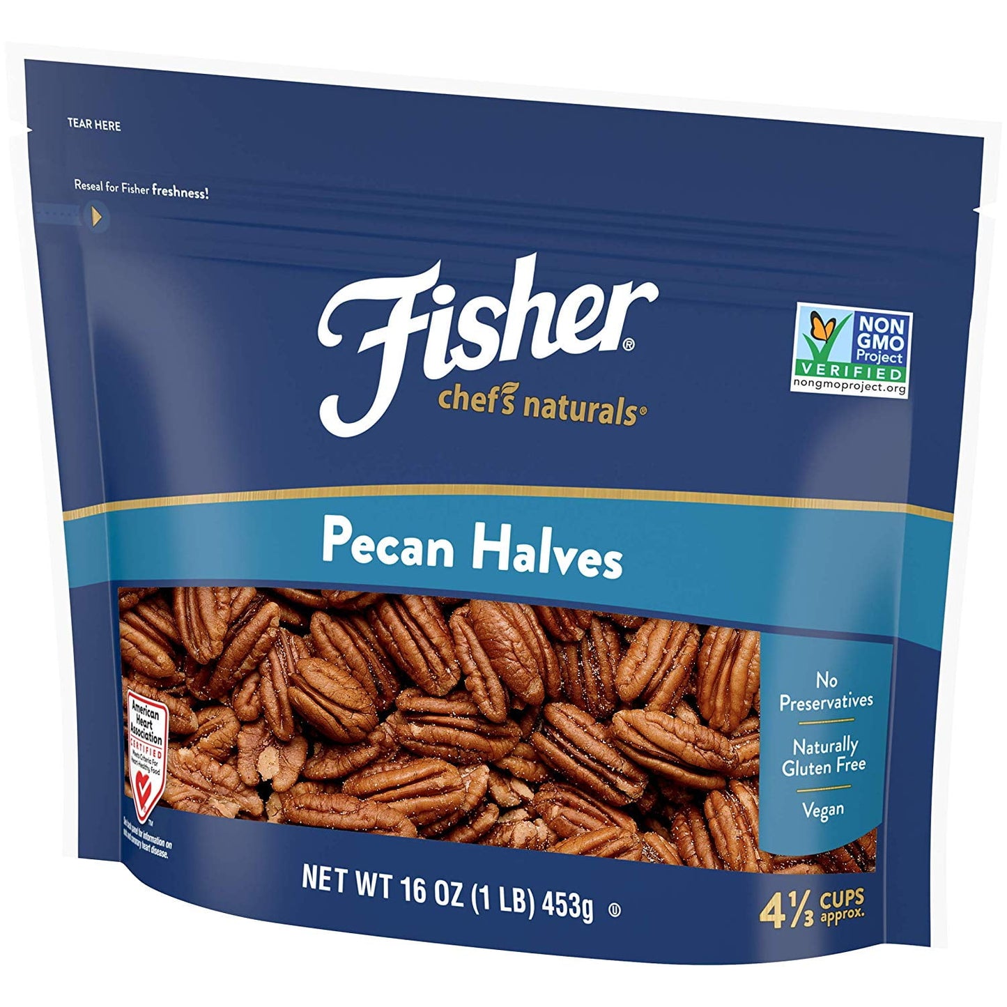 Fisher Chef's Naturals Gluten Free, No Preservatives, Non-GMO Pecan Halves, 16 oz Bag