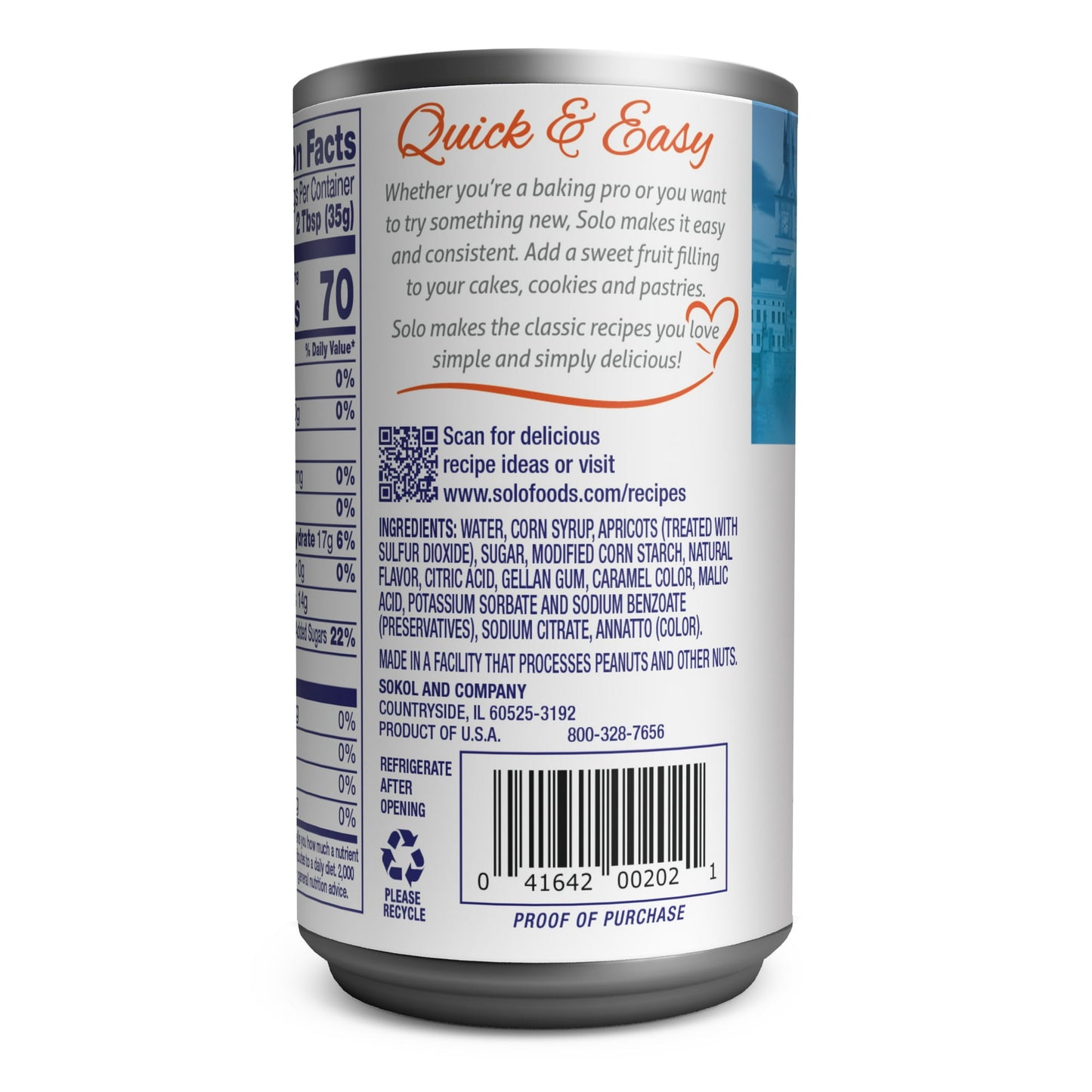 Solo Gluten-Free Apricot Cake & Pastry Paste Filling, 12 oz