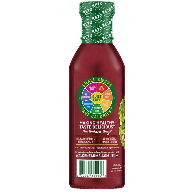 Walden Farms Raspberry Vinaigrette Dressing, 12 oz. Bottle, Keto and Kosher, Natural Sweet Tangy Flavor