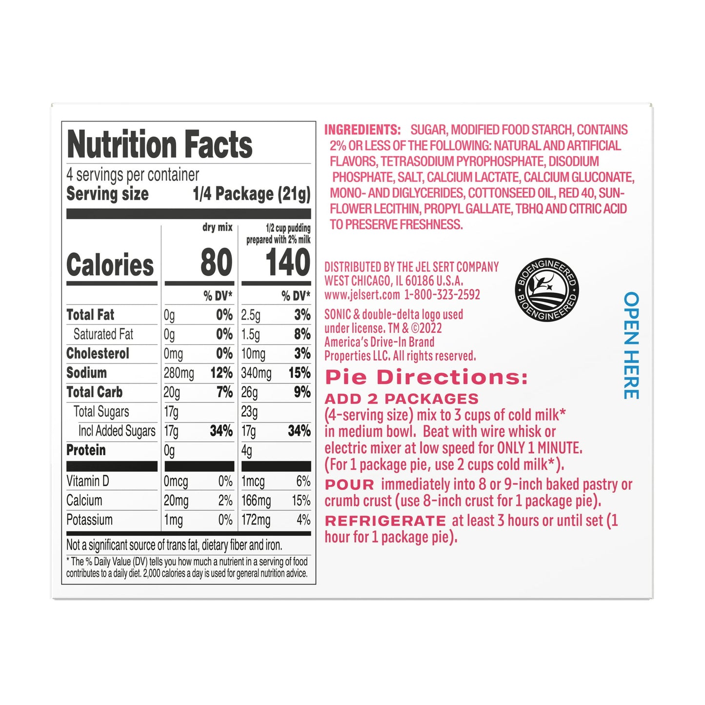 Sonic Strawberry Shake Instant Pudding Mix, 4 Servings, 3.03 oz Cardboard Box (Pack of 3)