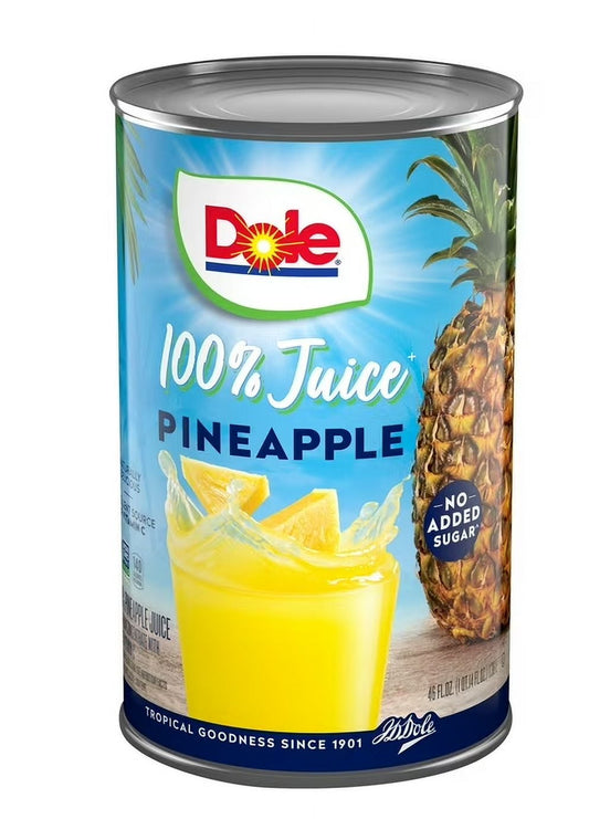 Dole All Natural 100% Pineapple Juice, 46 fl oz Can (Pack of 4)