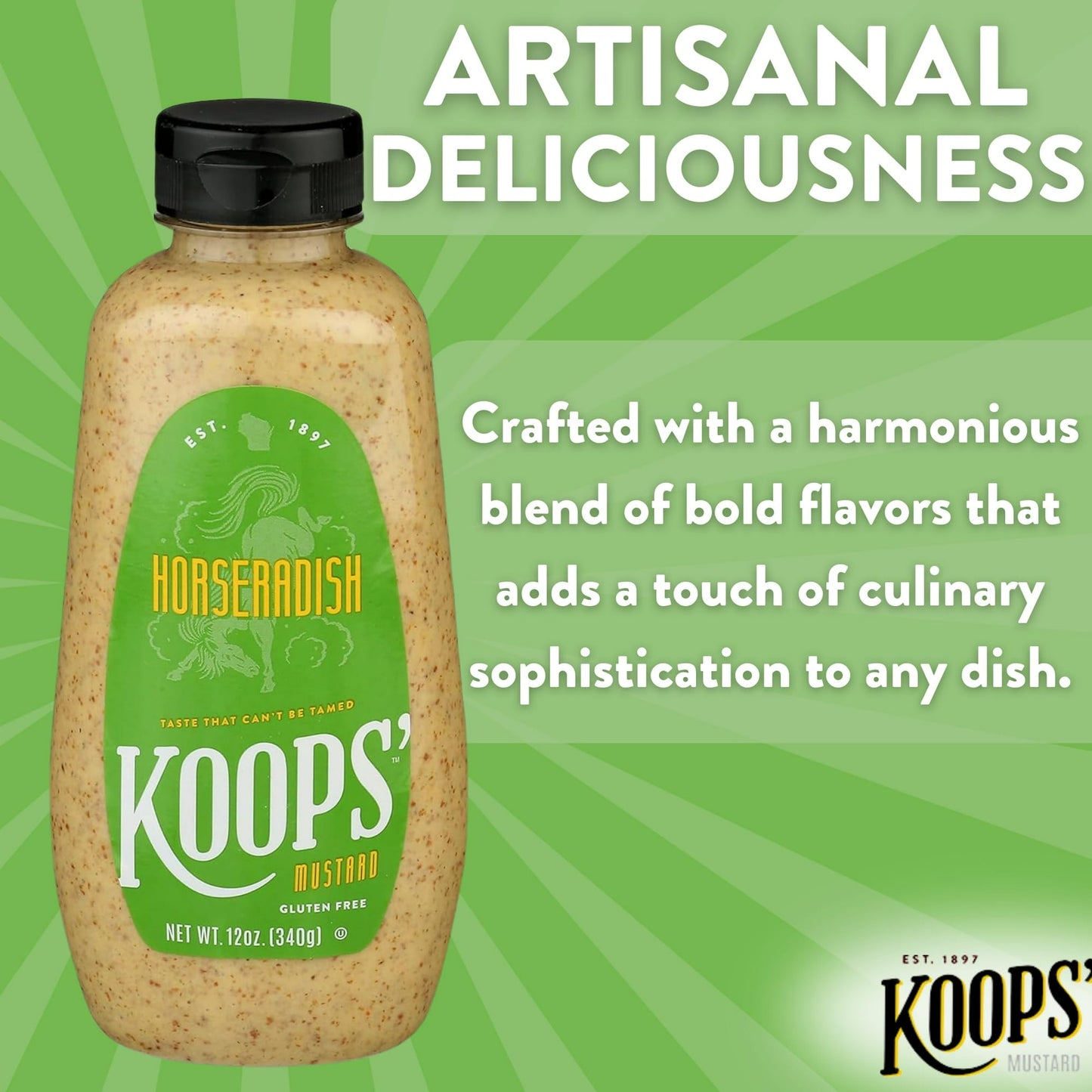 KOOPS' Mustard, Horseradish Mustard, 12 oz (Pack of 4)