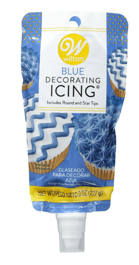 Wilton Ready-to-Use Blue Vanilla-Flavored Icing Pouch with Tips, 8 oz.  (Pack of 2)