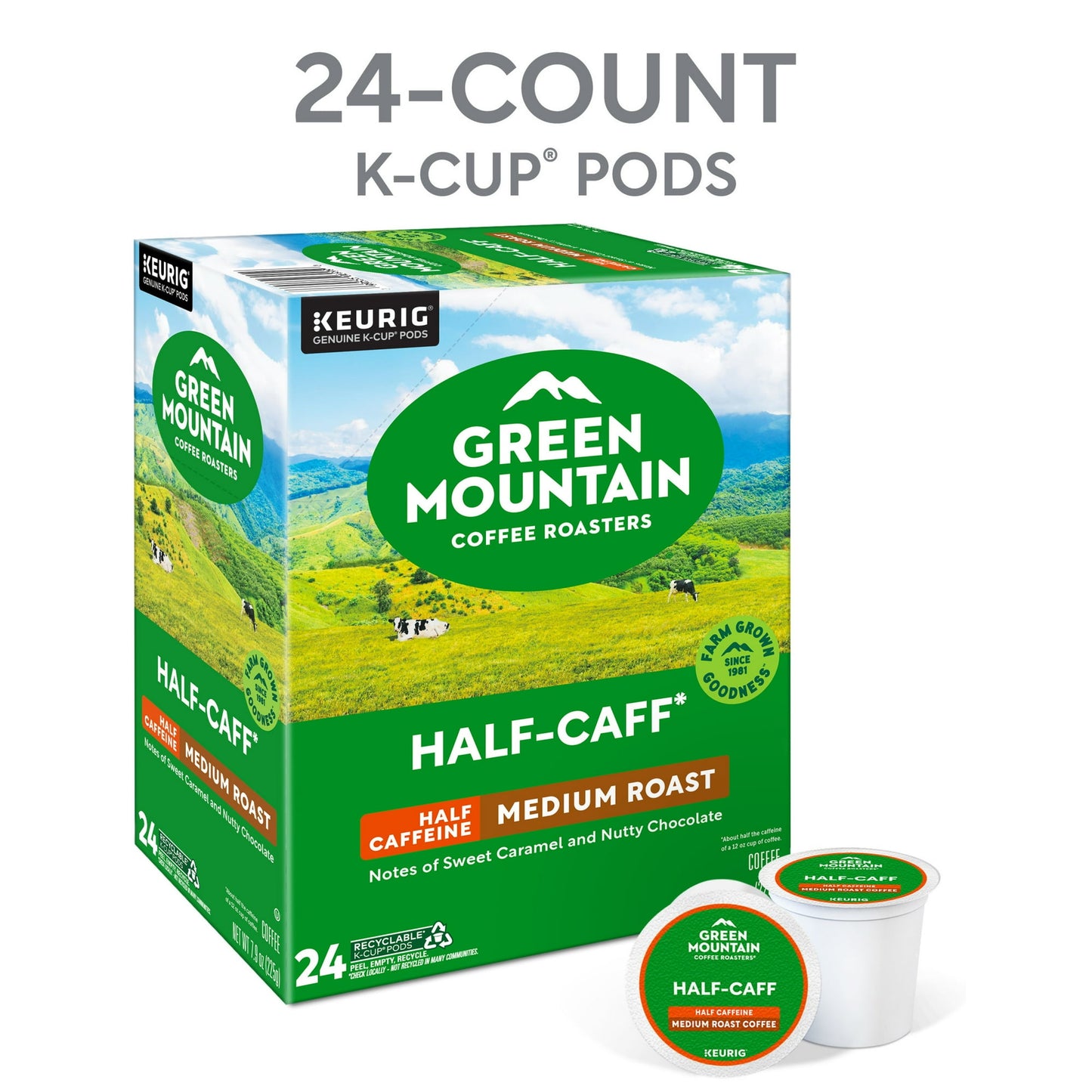 Green Mountain Coffee Roasters, Half Caff Medium Roast K-Cup Coffee Pods, 24 Count, 7.9 oz