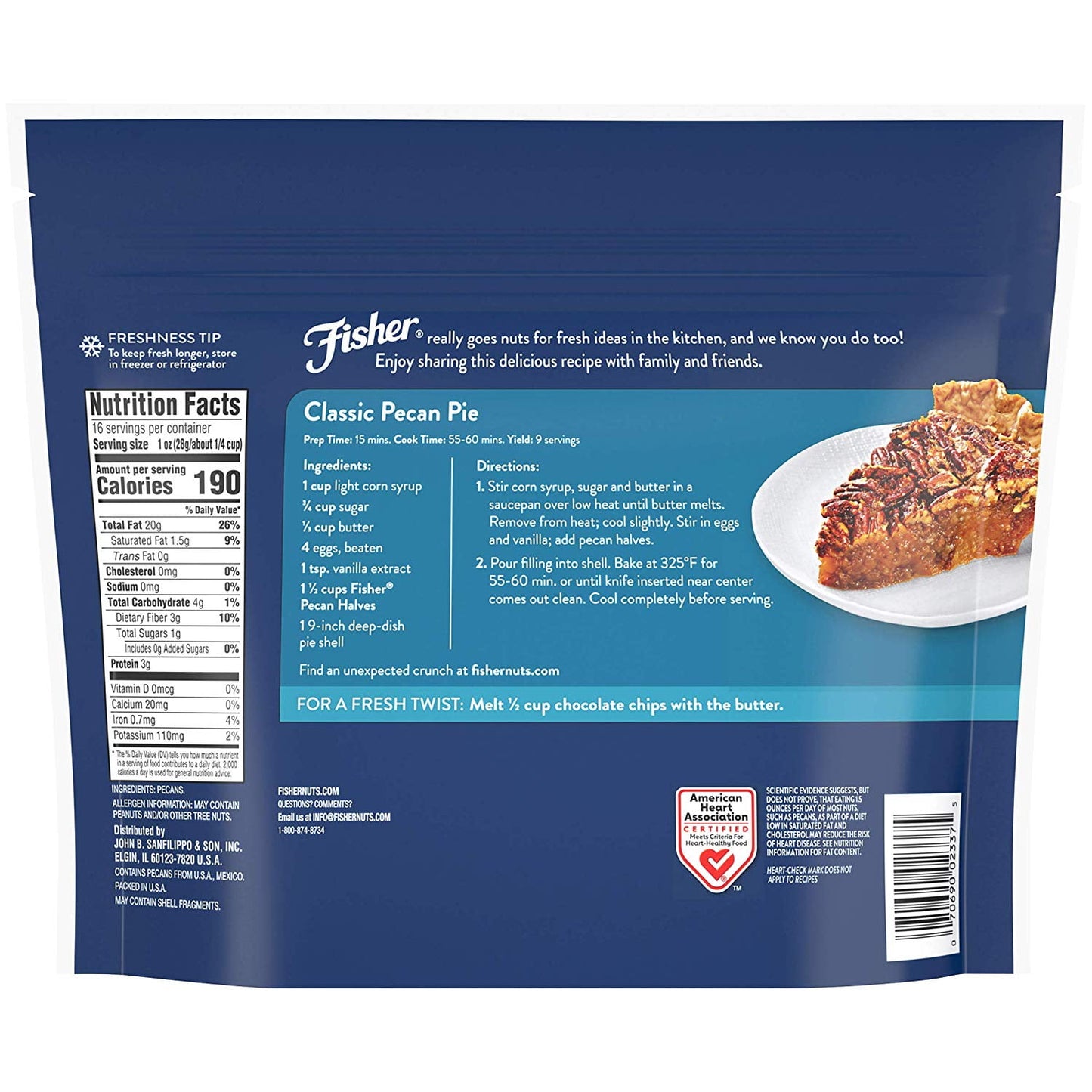 Fisher Chef's Naturals Gluten Free, No Preservatives, Non-GMO Pecan Halves, 16 oz Bag