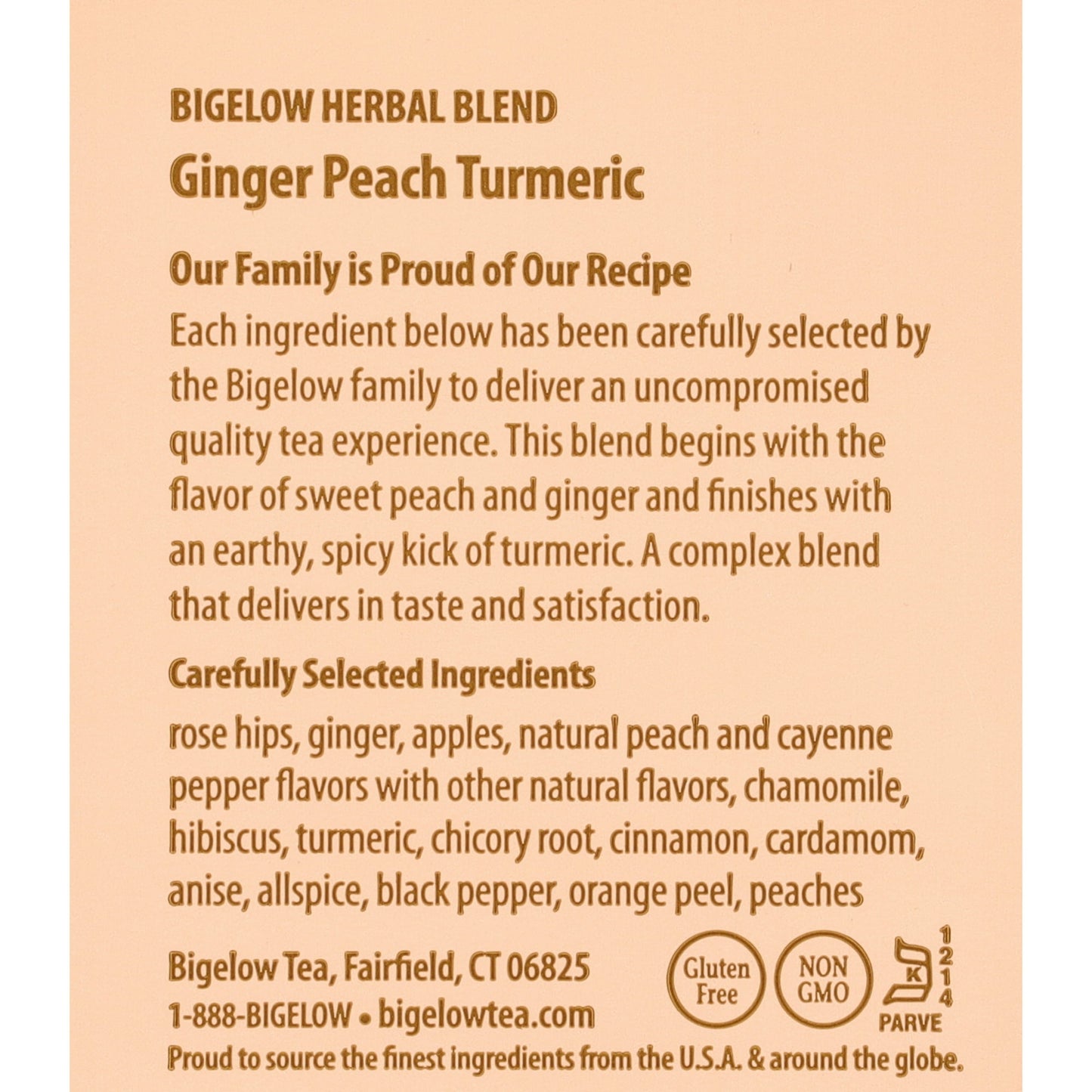 Bigelow Ginger Peach Tumeric, Caffeine Free, Herbal Tea Bags, 18 Count