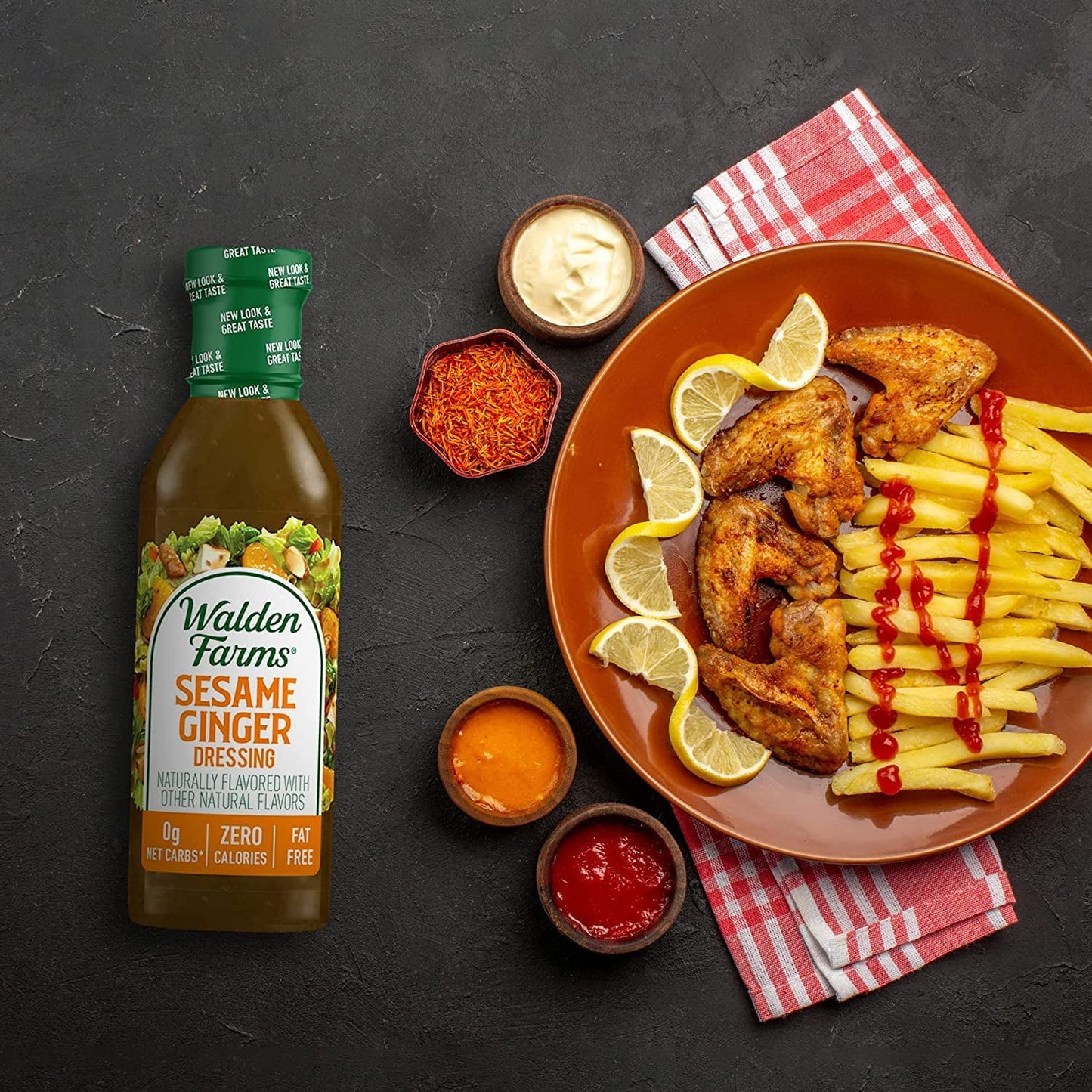 Walden Farms Sesame Ginger Dressing, 12 oz. Bottle, Fresh and Delicious Salad Topping, Sugar Free 0g Net Carbs Condiment, Sweet and Tangy