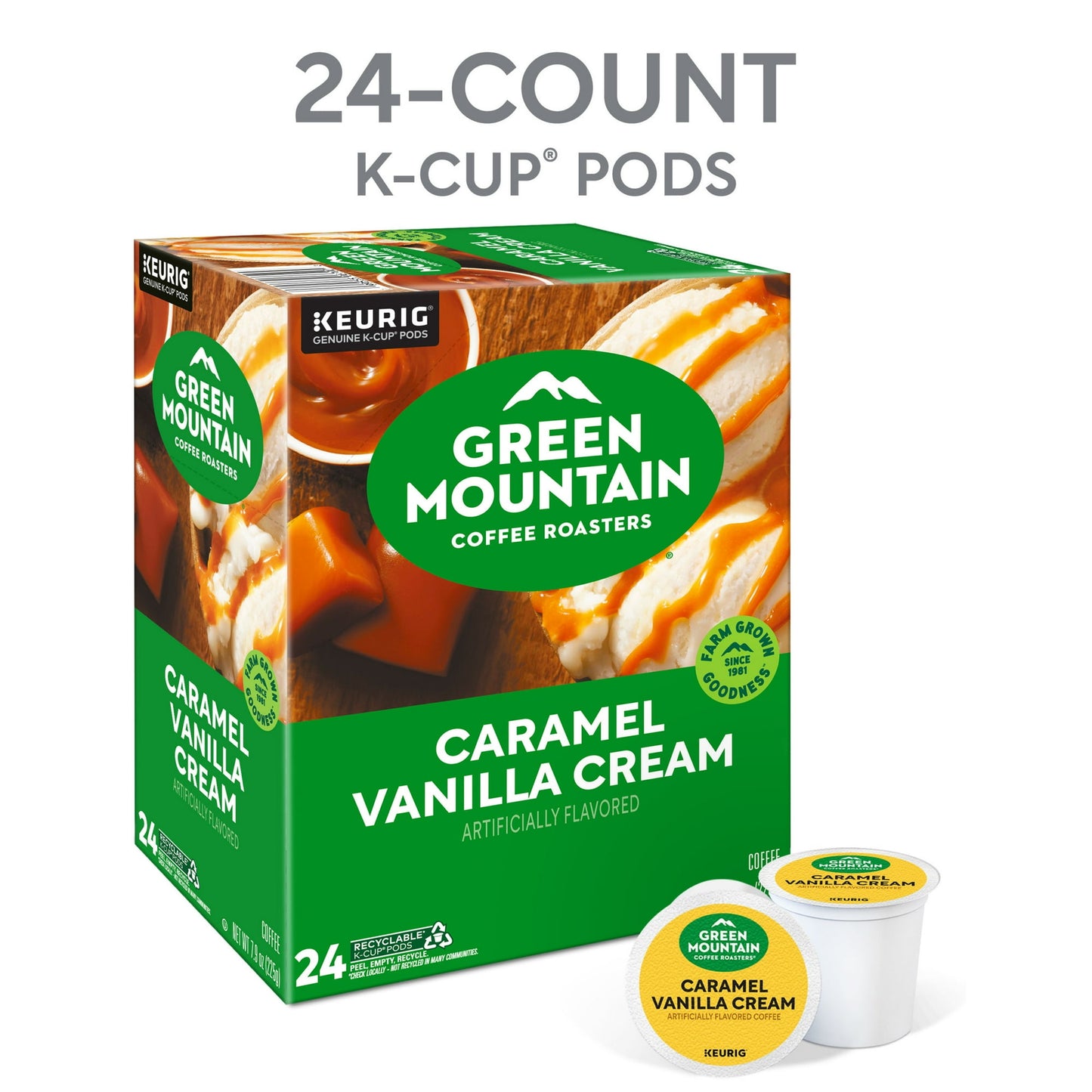 Green Mountain Coffee Roasters, Caramel Vanilla Cream Light Roast K-Cup Coffee Pods, 24 Count, 7.9 oz