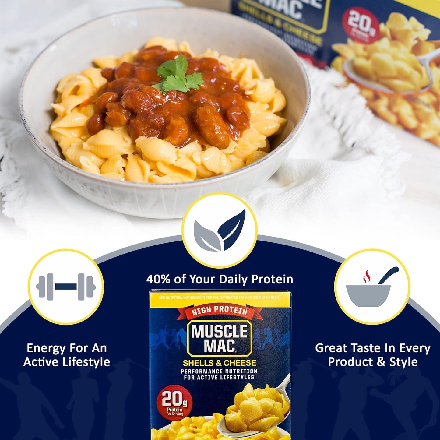 Muscle Mac® | Shells & Cheese Pasta For All Ages, 20 Grams Of Protein Per Serving, Real Cheese, Non-GMO, 11 Ounce (Pack of 2)