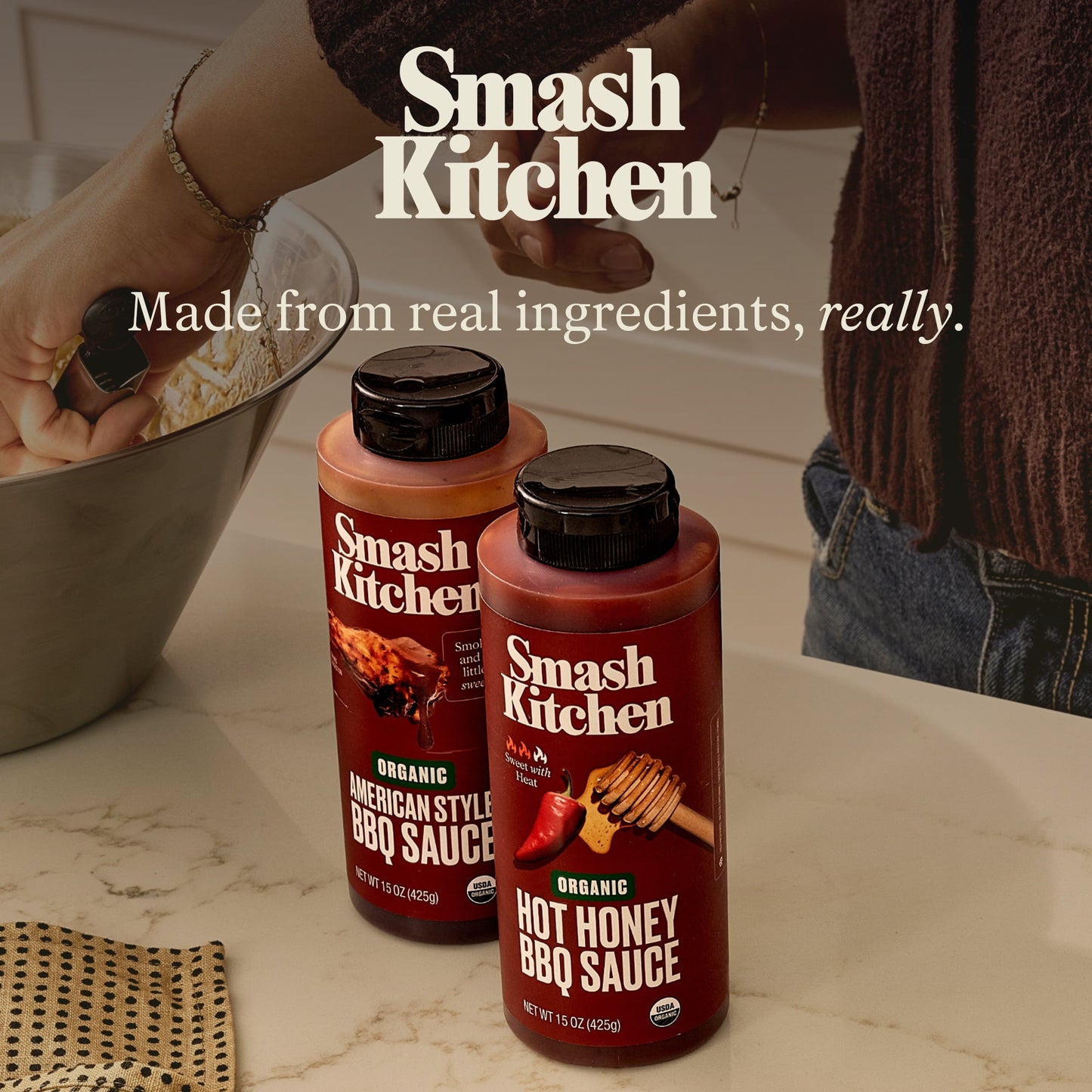 Smash Kitchen Organic Hot Honey BBQ Sauce, 15 oz Bottle(Pack of 2)