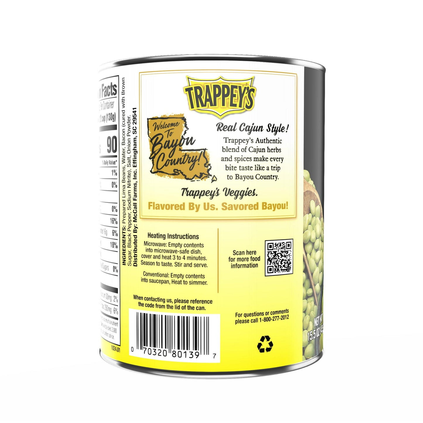 Trappey's Green Lima Beans with Bacon, 15.5 oz., Can