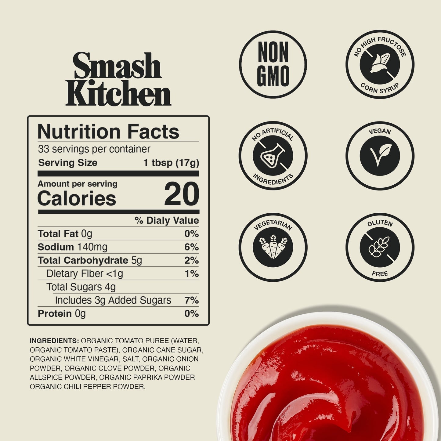 Smash Kitchen Organic Tomato Ketchup, 20 oz Bottle